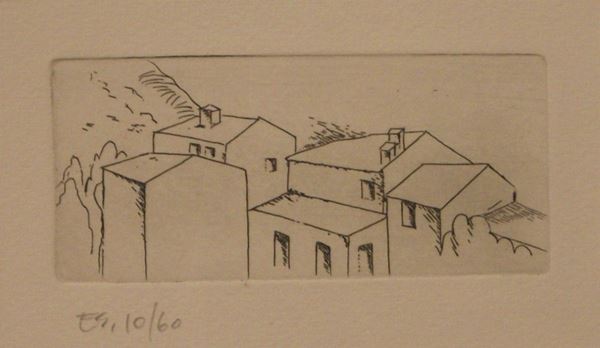 Carlo CarrÃ  (Quargnento 1881-Milano 1966)  CASE A BELGIRATE  acquaforte, cm 6x12,5  es. 10/60, edizione postuma del 1971