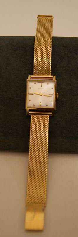 Orologio da polso per signora Bulova, con cassa e cinturino in oro giallo, gr. 38