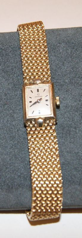 Orologio da polso per signora Omega, con cassa e cinturino in oro 14 kt, gr. 31