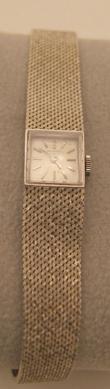 Orologio da polso per signora Universal Geneve, con cassa e cinturino in oro bianco, gr. 39