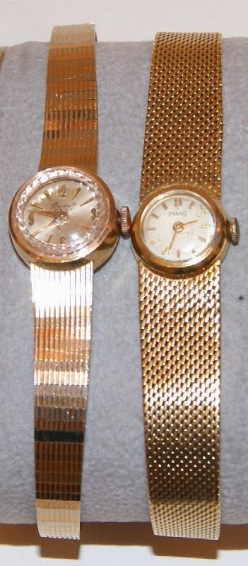 Due orologi da polso per signora, marca Piaget e Barret, in oro giallo, con cassa e cinturino, tot. gr. 54 (2)
