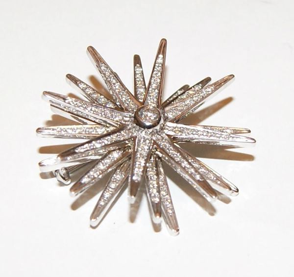 Spilla, in oro bianco, a ventiquattro raggi, con brillanti, marcato Torrini, ct 2,20 e gr. 24