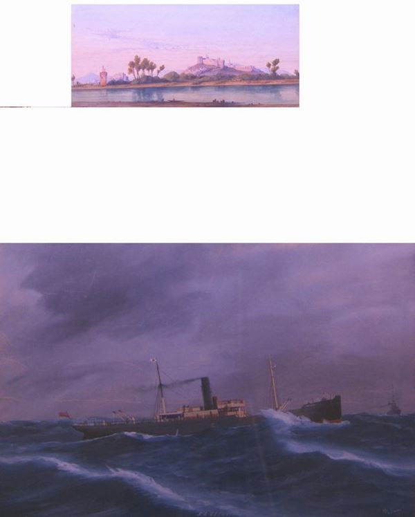 Gouache, sec. XX, MARE IN TEMPESTA, firmata De Simone, e altra Gouache, sec. XIX, PAESAGGIO, cm 63x43 e 24x16  - Asta Antiquariato, Collezionismo & Gioielli - Poggio Bracciolini Casa d'Aste