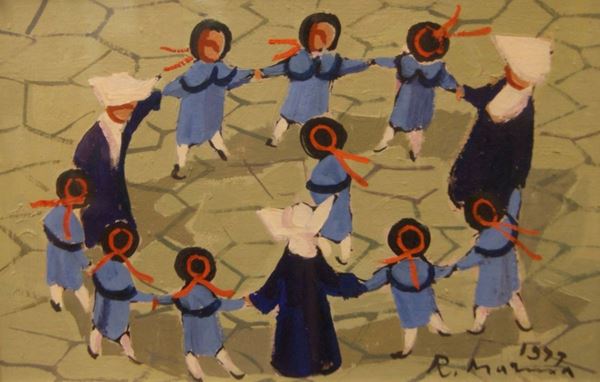 Rodolfo Marma (Firenze 1923-1999) GIROTONDO  olio su cartone, cm 29x20