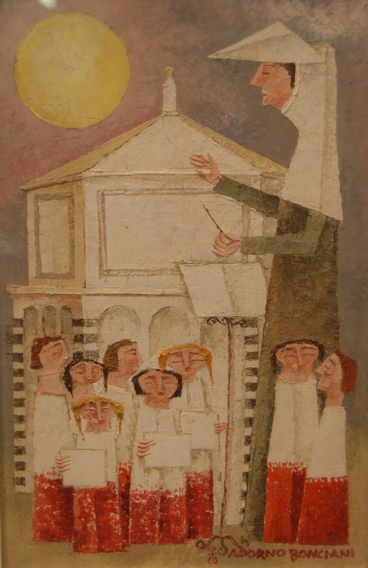 Adorno Bonciani (Firenze 1920) CORO AL BATTISTERO olio su cartone, cm 34x23  - Asta Antiquariato, Collezionismo & Gioielli - Poggio Bracciolini Casa d'Aste