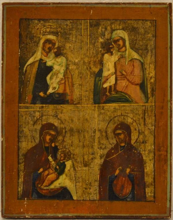 Icona russa, sec. XX     IMMAGINI DELLA MADRE DI DIO                                                  tempera su tavola, cm 22x17,5