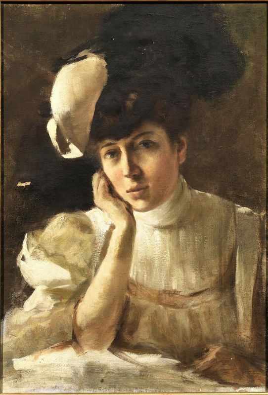 Scuola italiana fine sec. XIX   RITRATTO DI GIOVANE DONNA   olio su tela, cm 65x45  - Asta Antiquariato, Collezionismo & Gioielli - Poggio Bracciolini Casa d'Aste