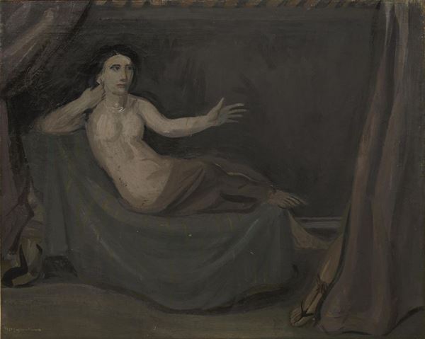 Ugo Capocchini   (Barberino Val d'Elsa 1901 - Firenze 1980)                                   NUDO DI DONNA                                                                olio su cartoncino su tela, cm 45x56                                         firmato e datato 1930                                                        sul retro: etichetta esposizione XXII Esposizione Biennale Internazionale   d'Arte di Venezia 1940; 18 n 324