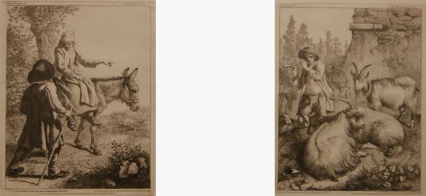 Da Francesco Londonio (Milano 1723-1783), Due stampe, SCENE CAMPESTRI, cm 24,5x19,5