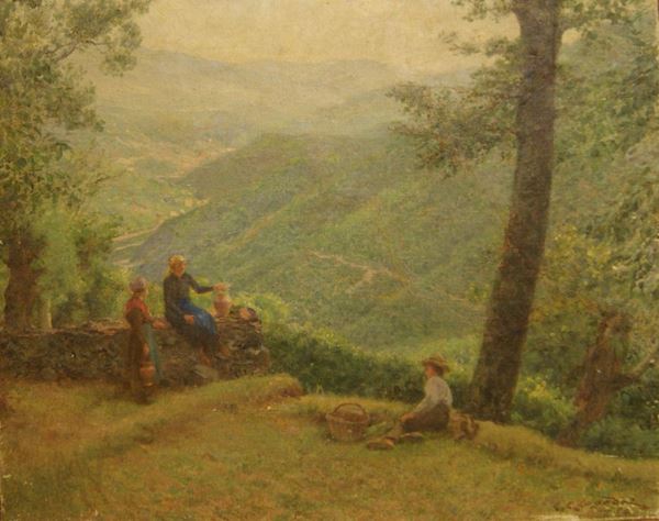 Carlo CoppedÃ¨ (1868-1952)  PAESAGGIO  olio su tela, cm 50x40
