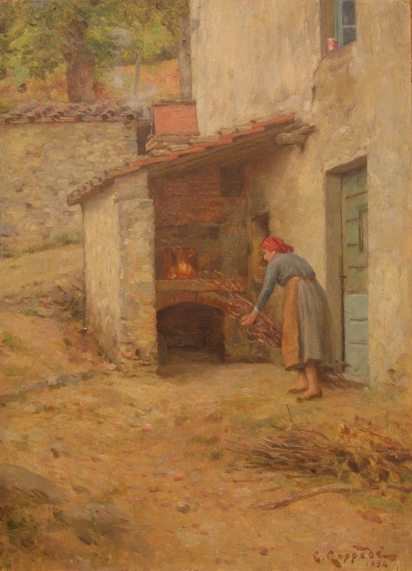 Carlo Coppede' (1868-1952)  CONTADINA  olio su tavola, cm 37x28  - Asta Antiquariato, Collezionismo & Gioielli - Poggio Bracciolini Casa d'Aste