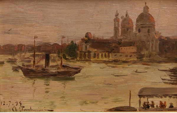 TAMBURINI VENEZIA  olio su tavola, cm 16x11  - Asta Antiquariato, Collezionismo & Gioielli - Poggio Bracciolini Casa d'Aste