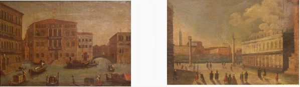 Scuola veneta, sec. XVIII  VENEZIA coppia di dipinti ad olio su tela, cm 43x30 rintelati,  restauri (2)
