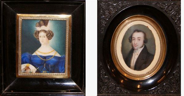 Due miniature, RITRATTI, di cui una su avorio, cm 7x6 e 6x4 (2)