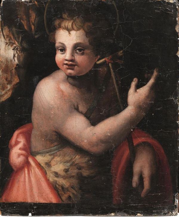 Cerchia di Michele Tosini detto Michele di Ridolfo del Ghirlandaio, fine    sec. XVI                                                                     SAN GIOVANNINO                                                               olio su tavola, cm 53x43  senza cornice