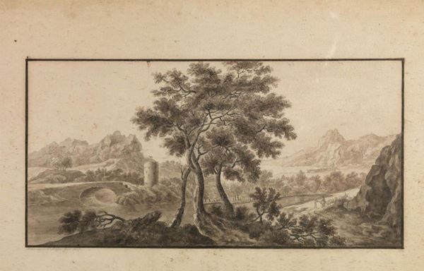 Francesca D'Adda                    PAESAGGIO FLUVIALE                                                           matita su carta, cm 15,5x32                                                  datato 1815