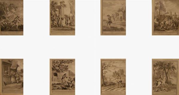 Otto stampe, fine sec. XIX, SCENE, cm 30x22 (8)  - Asta Antiquariato, Collezionismo & Gioielli - Poggio Bracciolini Casa d'Aste