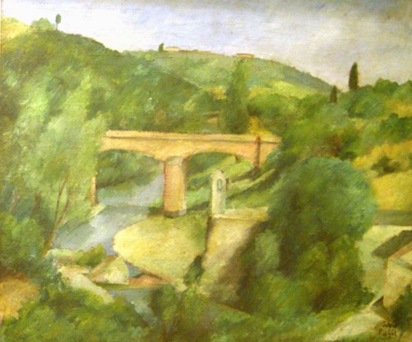 Silvio Pucci (Pistoia 1892-Firenze 1961)  PAESAGGIO  olio su tela, cm 83x70  - Asta Antiquariato, Collezionismo & Gioielli - Poggio Bracciolini Casa d'Aste