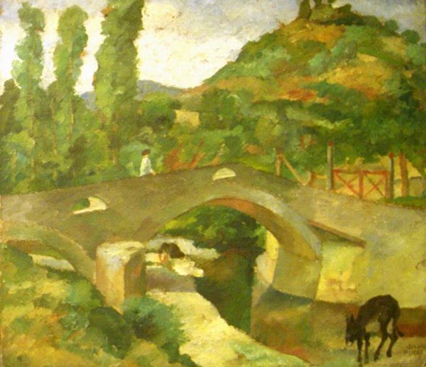 Silvio Pucci (Pistoia 1892-Firenze 1961)  PAESAGGIO CON ASINELLO  olio su tela, cm 70x60