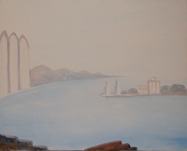 Virgilio Guidi (Roma 1891-Venezia 1984)  SAN GIORGIO A VENEZIA  olio su tela, cm 40x50  datato 1980