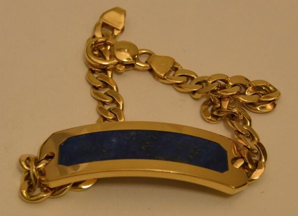Bracciale in oro giallo con piastra in lapislazzuli,  g 28
