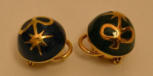 Coppia di orecchini in oro giallo con smalti LUCKY BALL, g 11,6, marcato Torrini (2)