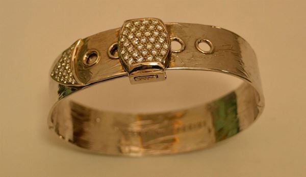 Bracciale rigido in oro bianco ZERO con pavÃ¨ di brillanti per ct. 1,67, g  59,2,  marcato Torrini