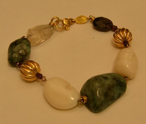 Bracciale in oro giallo, con pietre dure, oro g 6