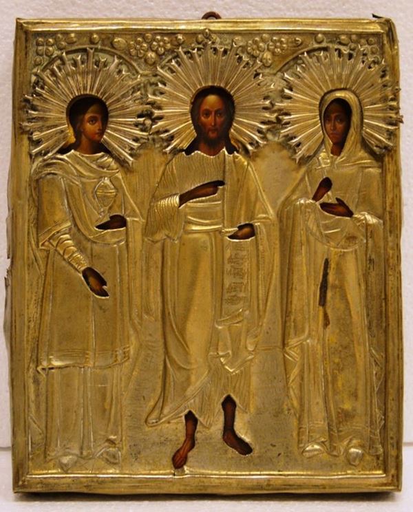 Icona con riza in metallo argentato  - Asta Antiquariato, Orientale, Gioielli e  Argenti - Poggio Bracciolini Casa d'Aste