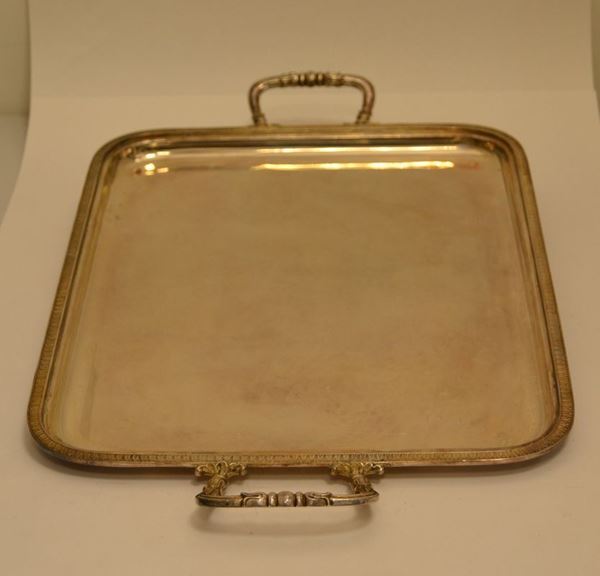 Vassoio secolo XX in argento due manici grammi 1648 cm 55x33,5