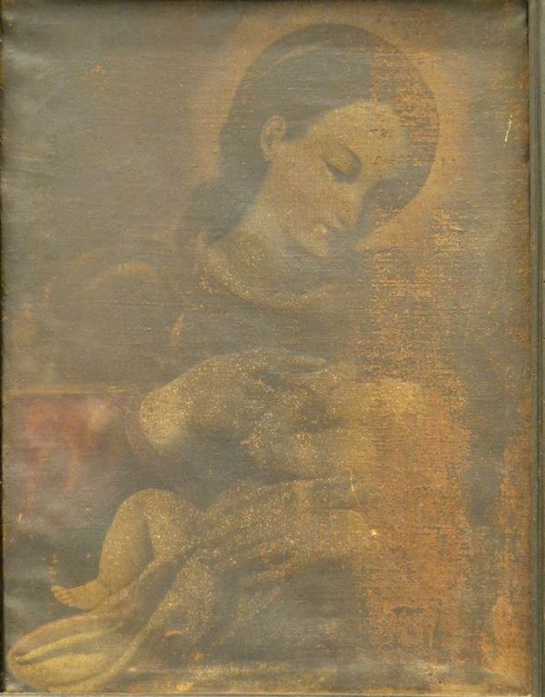Scuola italiana, sec. XVIII  MADONNA CON BAMBINO  cm 72x55  cadute di colore e difetti