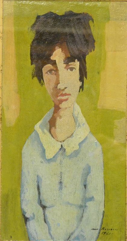 Marcello Boccacci ( Firenze 1914-1996 )  TESTA DI DONNA TOSCANA  olio su cartone,  cm 43x18   datato 1941