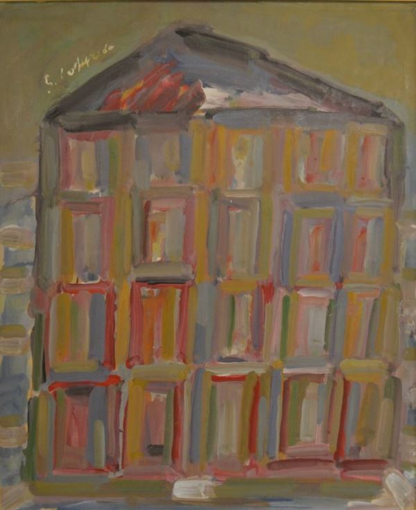 Silvio Loffredo ( Parigi 1920 )  BATTISTERO  olio su compensato, cm 110x90