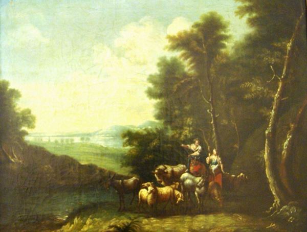 Scuola italiana, sec. XVIII  PASCOLO  cm 60x47  rintelato, restauri