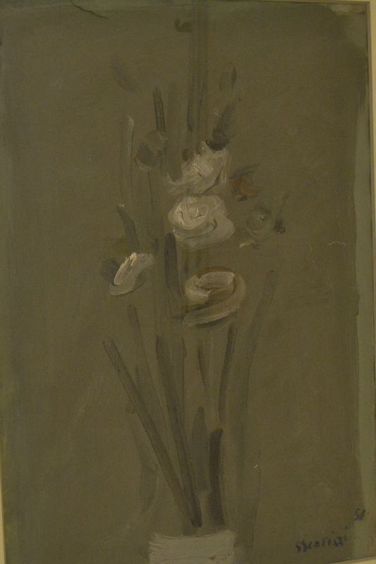 Sergio Scatizzi ( Gragnano 1918-Firenze 2009 )  FIORI IN GRIGIO  olio su tela, cm 50x34  datato 1956