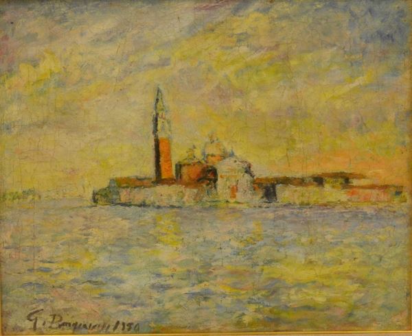 Guido Borgianni ( New York 1915-Firenze 2011 )  ISOLA DI SAN GIORGIO  olio su tela, cm 45x55   datato 1950