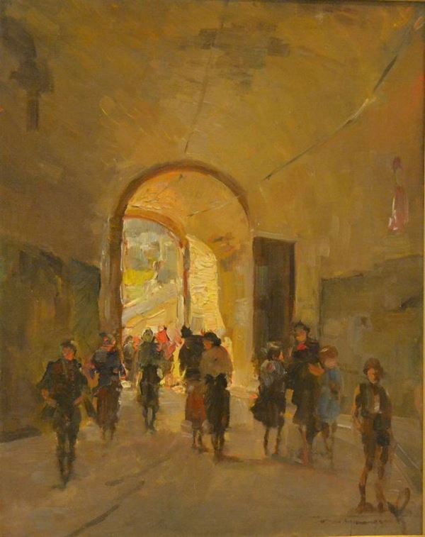 Ovidio Gragnoli ( Arcidosso 1900-Arezzo 1953 )  PORTOFERRAIO  olio su tela, cm 50x40  datato 1948