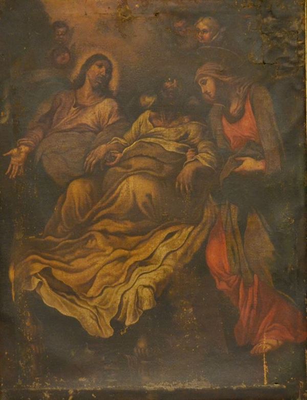 Scuola italiana, sec. XVIII  SCENA RELIGIOSA  olio su tela, cm 80x60 danni