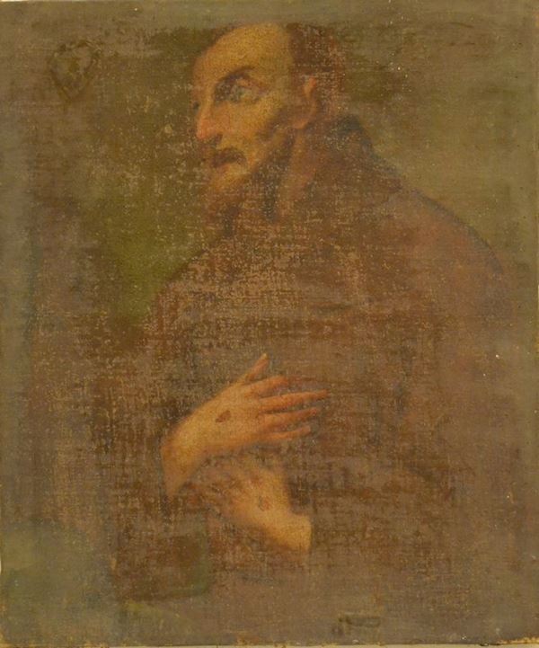 Scuola italiana, sec. XVIII  FIGURA RELIGIOSA  olio su tela, cm 70x58 difetti