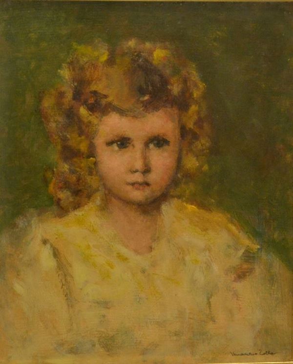 Venazio Zolla ( Colchestar 1880-Torino 1961 ) TESTINA BIONDA  olio su cartone, cm 32x26
