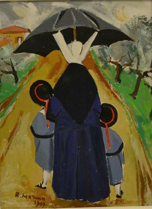 Rodolfo Marma ( Firenze 1923-1999 )  MONACHE IN CAMPAGNA cm 36x27  datato 1969