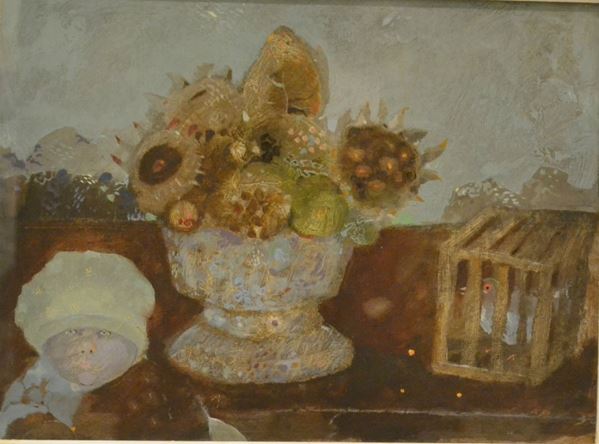 Antonio Possenti ( Lucca 1933 )  PIETRO IN GIARDINO  olio su masolite, cm 30x40