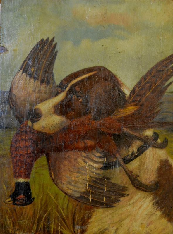 Scuola Italiana, sec. XX  CANE DA CACCIA CON FAGIANO  olio su tavoletta, cm 40x54
