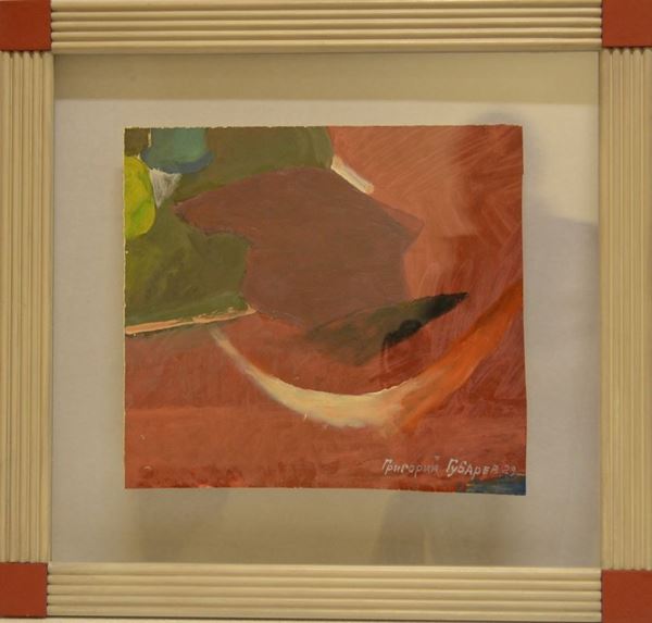 Grigory Gubarev  (San Pietroburgo 1895 - 1978)                                                COMPOSIZIONE ASTRATTA                                                        tempera su carta, cm 33x35,5                                                 firmato e datato                                                                                                                                         eseguito nel 1929