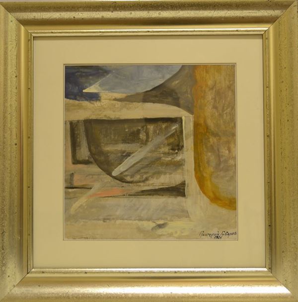 Grigory Gubarev (San Pietroburgo 1895 - 1978)                                                COMPOSIZIONE ASTRATTA                                                        tempera su carta, cm 34x33,5                                                 firmato e datato                                                                                                                                         eseguito nel 1926
