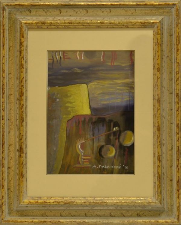 Anton Michajlovic Lavinskij  (Novosibirsk 1895 - Irkutsk 1968)                                            COMPOSIZIONE                                                                 tempera su carta, cm 28,5x20,5                                               firmato e datato                                                                                                                                         eseguito nel 1926
