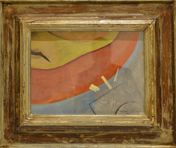 Grigory Gubarev  (San Pietroburgo 1895 - 1978)                                             COMPOSIZIONE                                                                 tempera su carta, cm 30x42                                                   firmato e datato                                                                                                                                         eseguito nel 1927