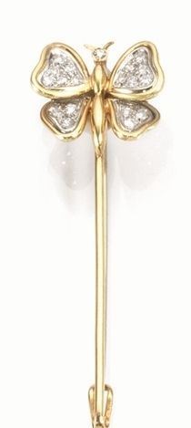 Spilla a farfalla in oro giallo con piccoli brillanti  - Asta Gioielli,  Argenti, Mobili, Oggetti d'arte, Dipinti ed Arte Orientale - Poggio Bracciolini Casa d'Aste