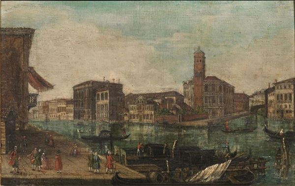 Maniera di Michele Marieschi                                                 VEDUTA DEL CANAL GRANDE                                                      olio su tavola, cm 29x45               