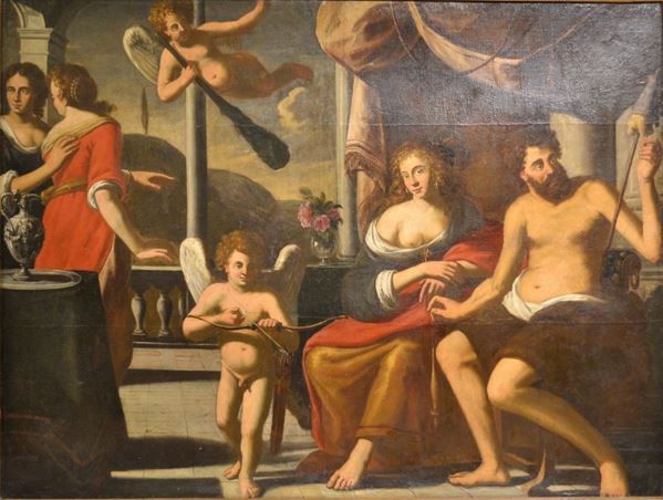 Scuola veneta, sec. XVII    ERCOLE E ONFALE olio su tela, cm 180x237,5